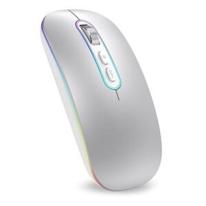cimetech Dual Mode (BT 5.1+2.4G) Wireless Mouse for MacBook, Rechargeable Portable Lightweight Mouse for Laptop with LED Lights, Compatible with PC/Mac OS/Windows/Chrome OS - Silver