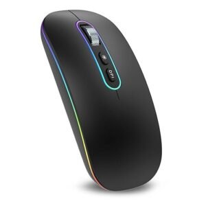 cimetech Dual Mode (BT 5.1+2.4G) Wireless Mouse for MacBook, Rechargeable Portable Lightweight Mouse for Laptop with LED Lights, Compatible with PC/Mac OS/Windows/Chrome OS - Black